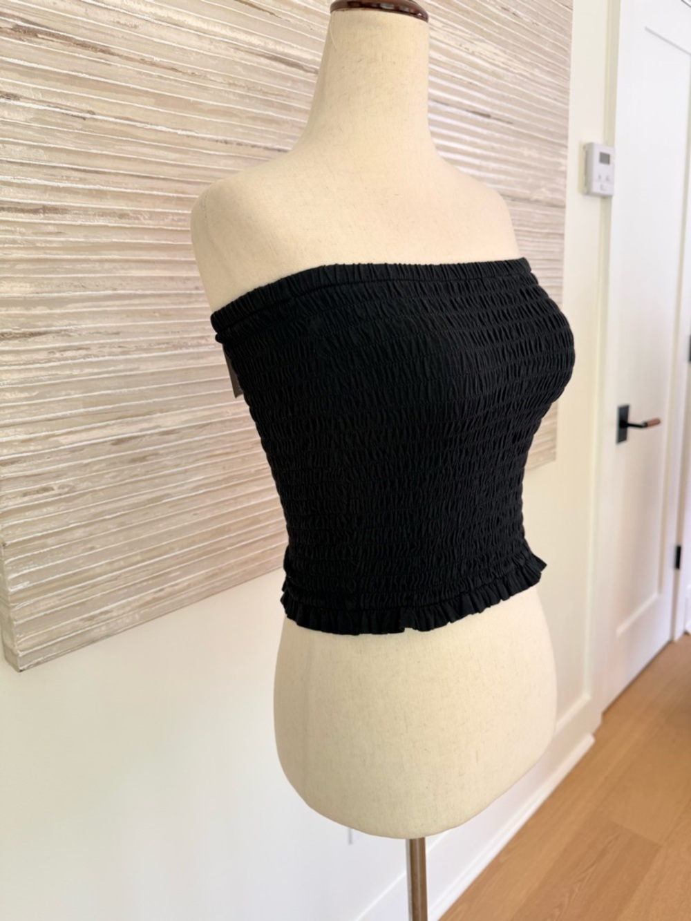 J.Crew Black Smocked Tube Top size XS NWT - Picture 2 of 6
